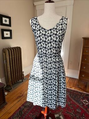 Anthropologie Navy and White Cotton Broderie Sun Dress